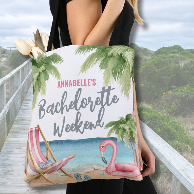 Bolsa Tote Solteira de Verão no Oceano Aquarela Praia (Watercolor Beach Bachelorette Tote Bag)