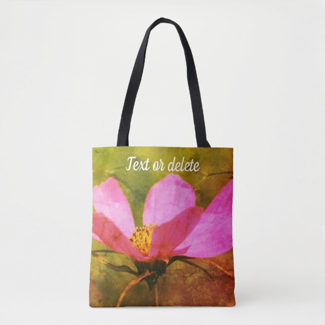 Bolsa Tote Solteiro rosa Cosmos Flower Art Personalizado (Frente)