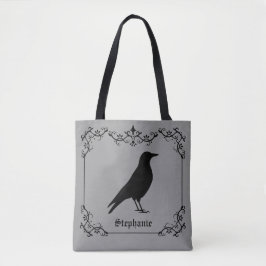 Bolsa Tote Sombra de Pássaro Corvo e Redemoinhos Decorativos 