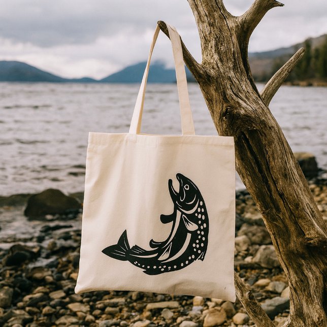 Bolsa Tote Sombra de Truta Saltando (Criador carregado)
