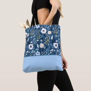Bolsa Tote Sombra do bloco de cor Flores Azul, Branco, Amarel
