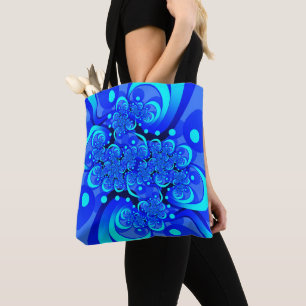 Bolsa Tote Sombras da Arte Fractal Abstrato Moderna Azul