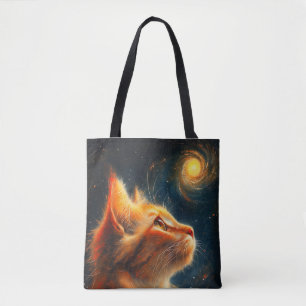 Bolsa Tote Sonhador Cósmico Gato Persa Olhando as Estrelas