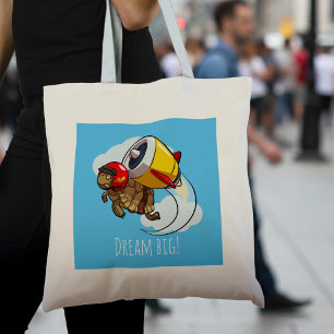 Bolsa Tote Sonhe Grande! Cartoon de Tartaruga Dinâmica Motiva