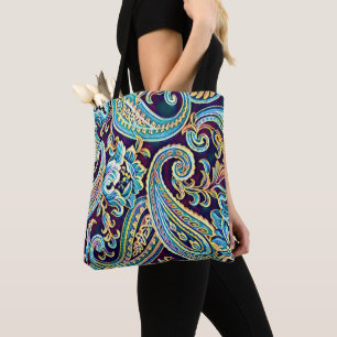 Bolsa Tote Sonho Azul e Amarelo Vintage Paisley