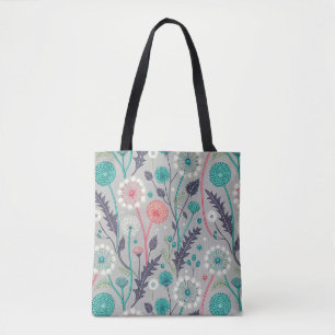 Bolsa Tote Sonho De Dandelion Teal & Crimson - Floral Estiliz