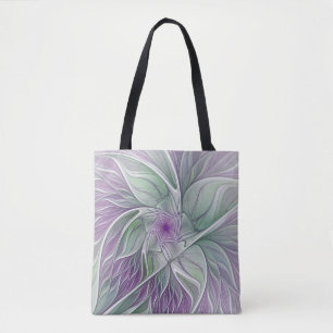 Bolsa Tote Sonho De Flor, Arte Fractal Verde Abstrato