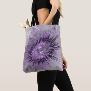 Bolsa Tote Sonho de Flor de Lavanda Arte Fractal Abstrato Mod