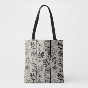 Bolsa Tote Sonho de Jardim Elegante Silhueta Floral Preta