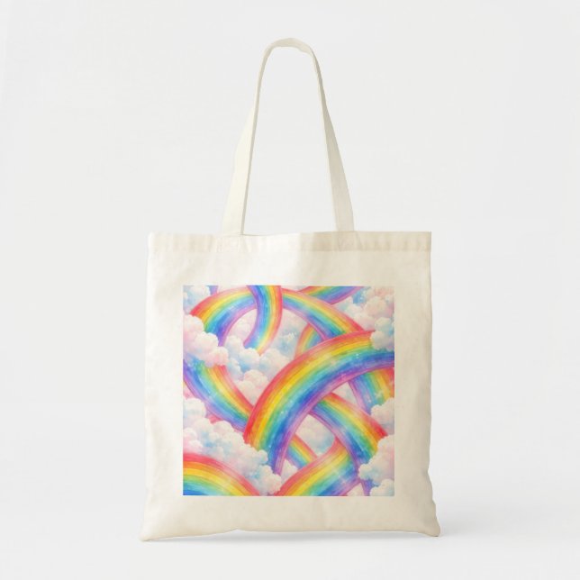 Bolsa Tote Sonho de Nuvem Arco-íris Pastel (Frente)