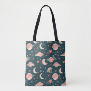 Bolsa Tote Sonho de Romance Celestial Lua & Estrelas Se