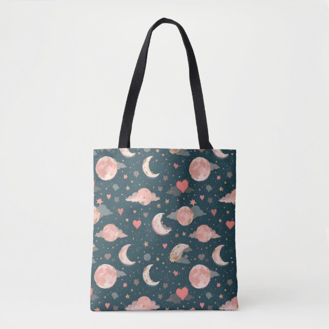 Bolsa Tote Sonho de Romance Celestial Lua & Estrelas Se (Frente)