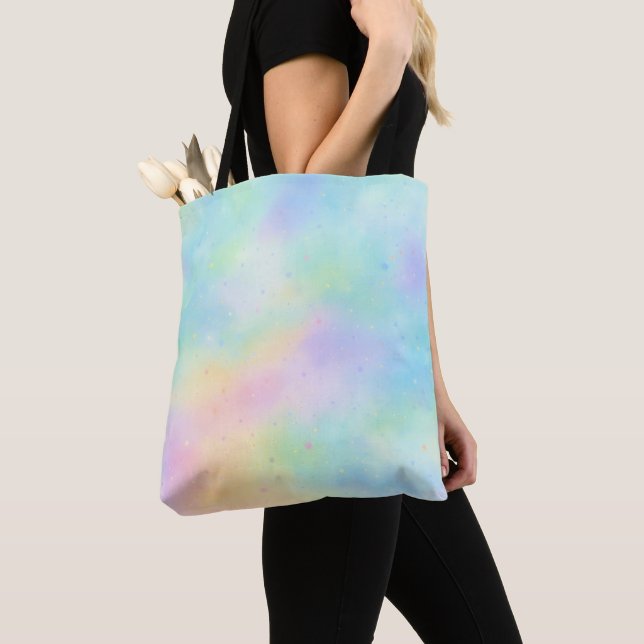 Bolsa Tote Sonho em Aquarela Pastel – Gradiente de Arco-íris  (Close Up)