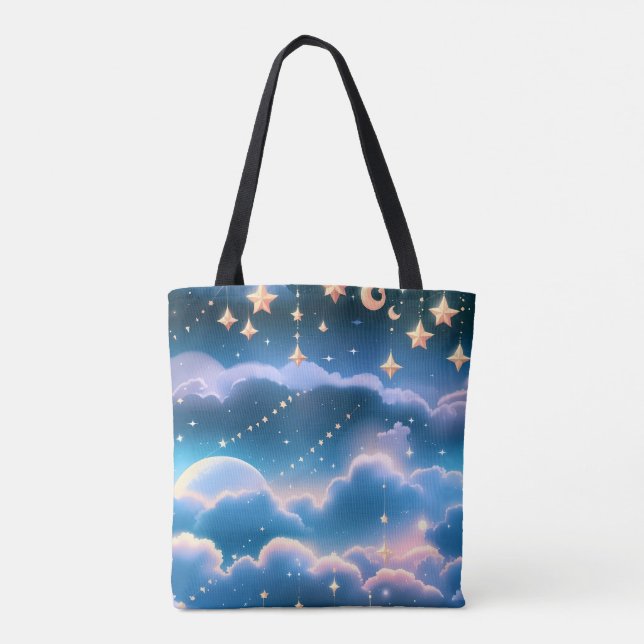 Bolsa Tote Sonho Estético Azul Pastel da Lua (Verso)