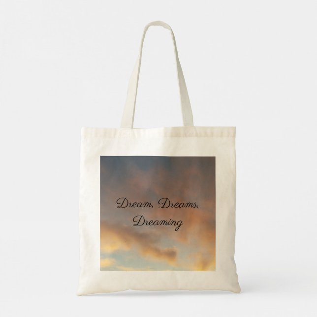 Bolsa Tote Sonho, Sonho, Sonhando com o saco de nuvens rosa (Verso)