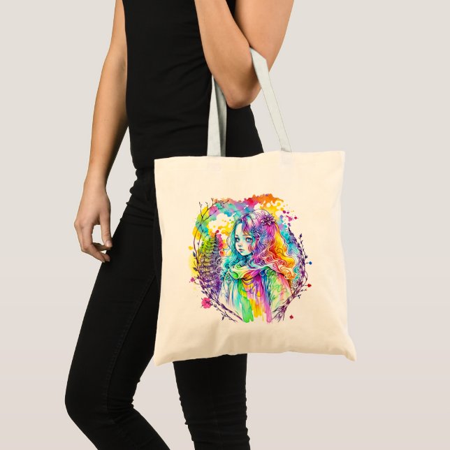 Bolsa Tote "Sonhos Arco-Íris: O Uso de Aquarela" (Frente (produto))