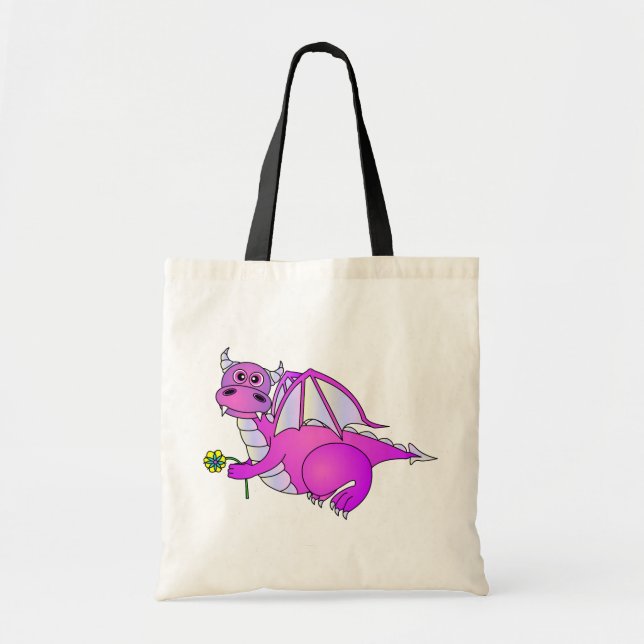 Bolsa Tote Sonhos doces - dragão roxo bonito com flor (Frente)