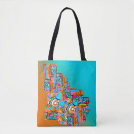 Bolsa Tote Sonhos Elétricos de Laranja e Turquesa — Abstrato
