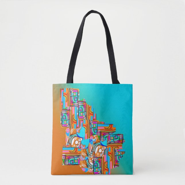 Bolsa Tote Sonhos Elétricos de Laranja e Turquesa — Abstrato (Frente)