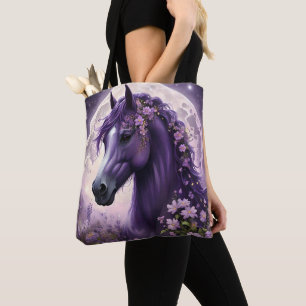 Bolsa Tote "Sonhos Floridos: O Cavalo Fantasia Floral Roxa"
