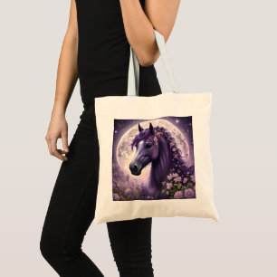 Bolsa Tote "Sonhos Floridos: O Cavalo Fantasia Floral Roxa"