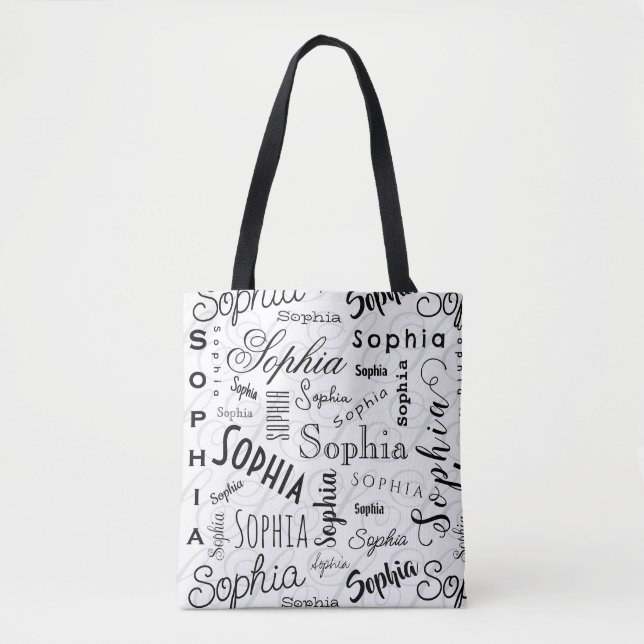 Bolsa Tote Sophia Typography Black White (Frente)