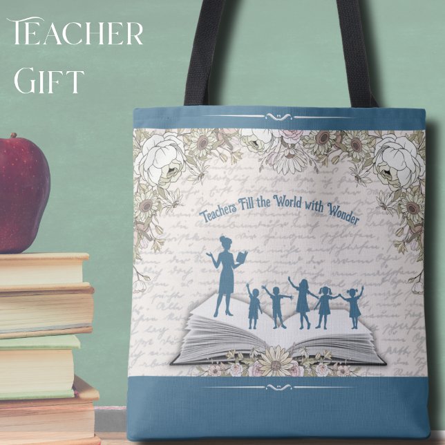 Bolsa Tote  Sophisticated Floral Script Teacher Appreciation (Give a gift that recognizes the wonder they create every single day!)