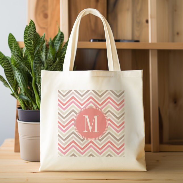 Bolsa Tote Sorbet Chevrons com Monogramas triplos (Personalized tote bag with chevrons and monogram)