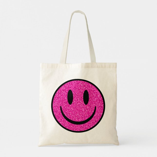 Bolsa Tote Sorriso de Rosto com Brilho Rosa (Verso)