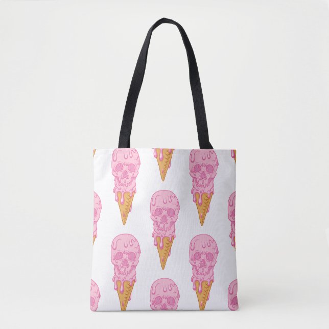 Bolsa Tote Sorvete de crânio rosa, padrão perfeito. (Frente)