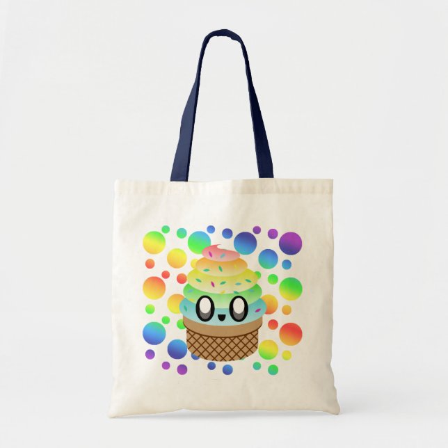 Bolsa Tote Sorvete Kawaii Cone Pontos do Arco-Íris (Frente)