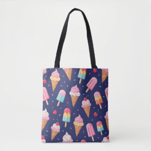 Bolsa Tote Sorvete, picolés e padrão de cerejas
