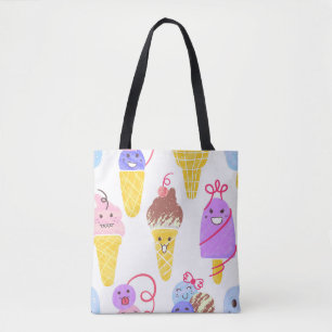 Bolsa Tote Sorvetes Kawaii, um padrão bonito e perfeito.