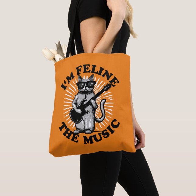 Bolsa Tote Sou Feline The Music | Gato de guitarrista (Close Up)
