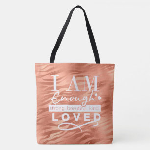 Bolsa Tote Sou O Suficiente Peach Sparkle Tiger Impressão