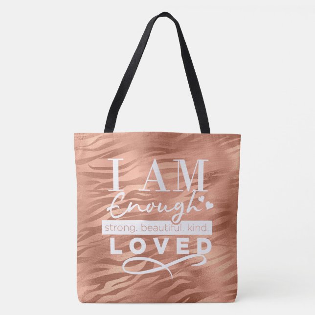 Bolsa Tote Sou O Suficiente Peach Sparkle Tiger Impressão (Frente)