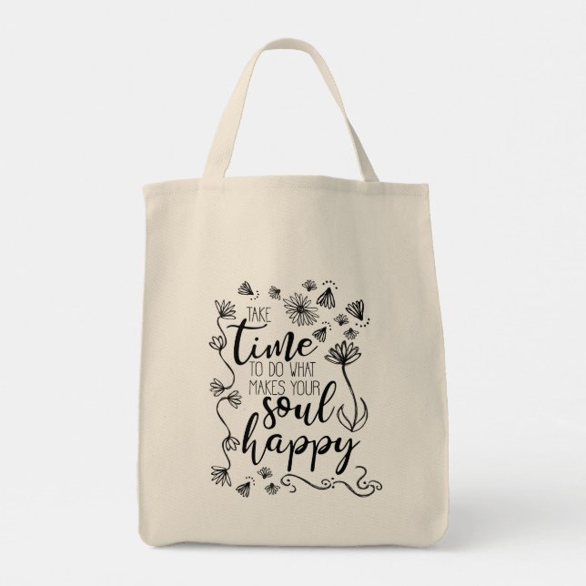 Bolsa Tote 'Soul Happy' Inspirational Quote Flor Tote Bag (Verso)