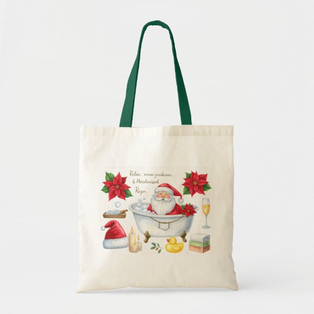 Bolsa Tote Spa Christmas themed with Santa Claus in bath tub (Frente)