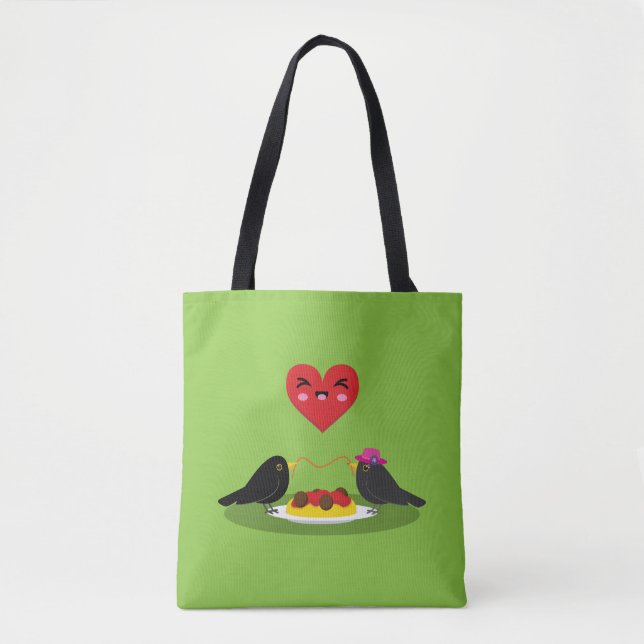 Bolsa Tote Spaghetti Meatball Data Romântica (Frente)
