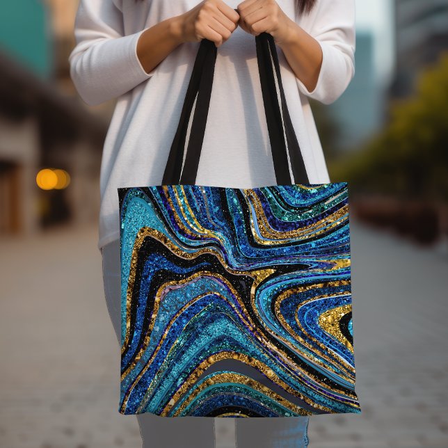 Bolsa Tote Sparkle Glam Glitter Marble Art azul (Criador carregado)