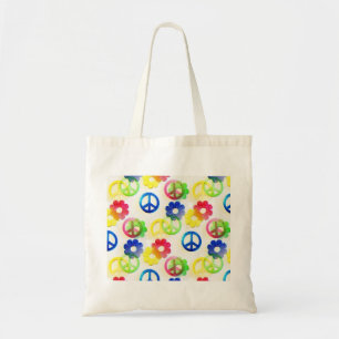 Bolsa Tote Sparkles Groovy de flower power dos sinais de paz