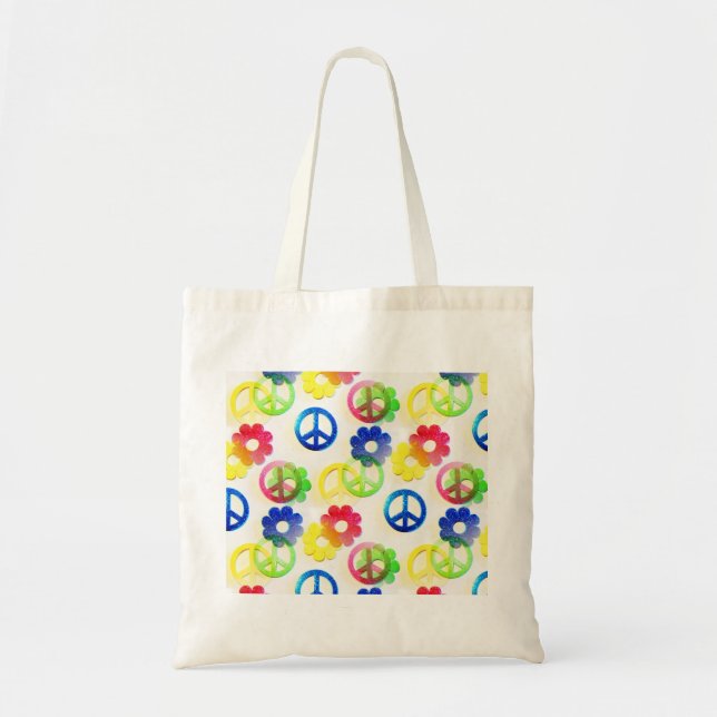 Bolsa Tote Sparkles Groovy de flower power dos sinais de paz (Frente)