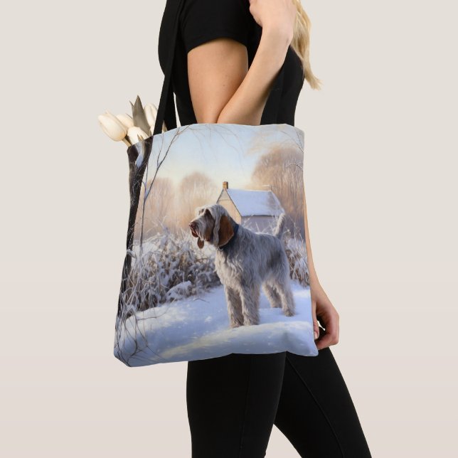 Bolsa Tote Spinone Italiano Deixe Nevar Natal (Close Up)