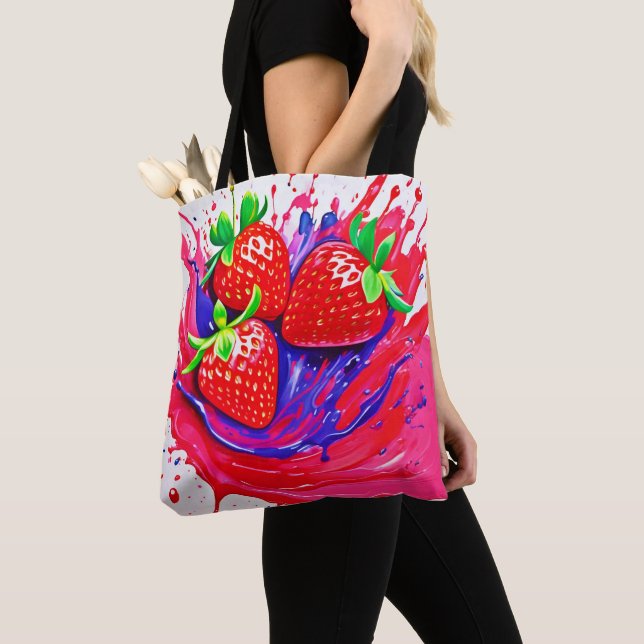 Bolsa Tote Splash de Morango Vibrante (Close Up)