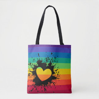 Bolsa Tote Splatter LGBT do coração das listras do arco-íris