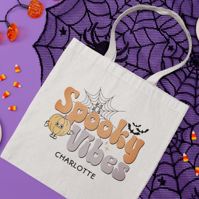 Bolsa Tote Spookes Vibes Halloween Pumpkin Bats Personalizado (Criador carregado)