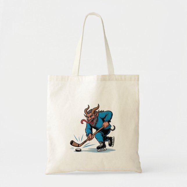 Bolsa Tote Spookie Krampus Jogando Hóquei no Gelo no Natal (Frente)