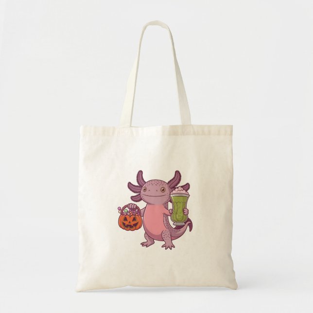 Bolsa Tote Spooky Axolotl Segurando Matcha e Tratando Hallowe (Frente)