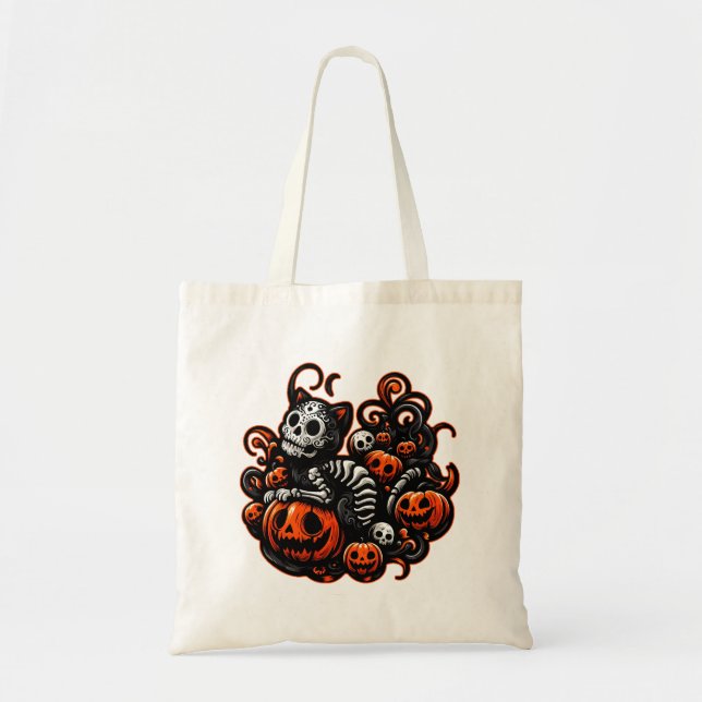 Bolsa Tote Spooky Cat e Pumpkins (Frente)