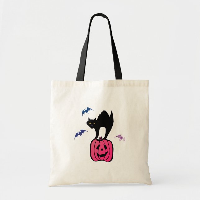 Bolsa Tote Spooky Cat Halloween Pumpkin Pop Art (Frente)